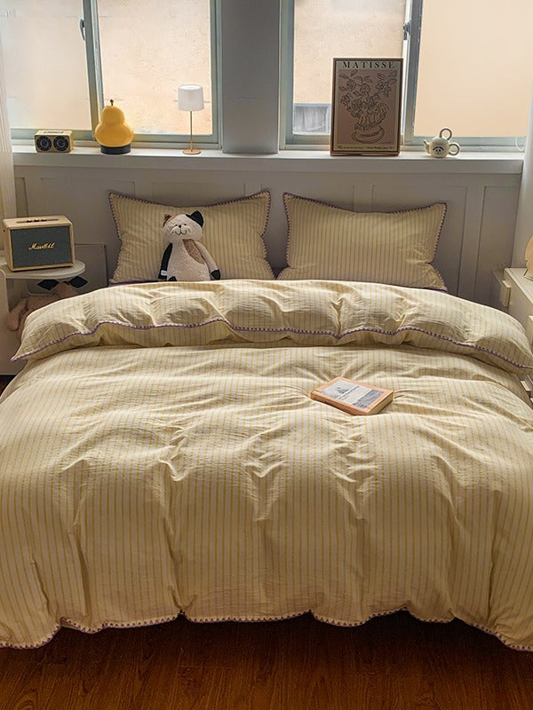 Colorblock Stitch Washed Cotton Duvet Cover original reference image 65
