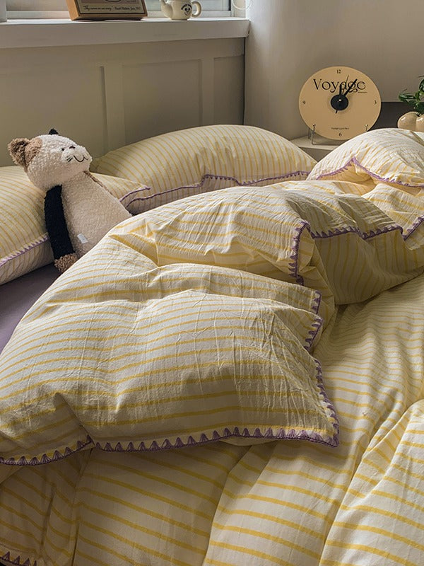 Colorblock Stitch Washed Cotton Duvet Cover original reference image 66