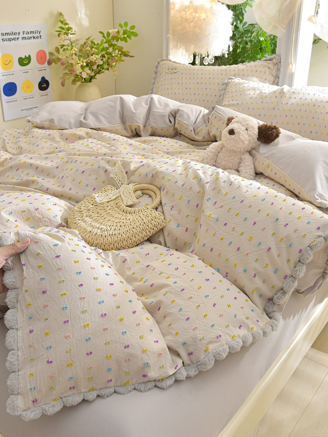 Confetti Cotton Clip-Jacquard Trim Duvet Cover Set original reference image 3