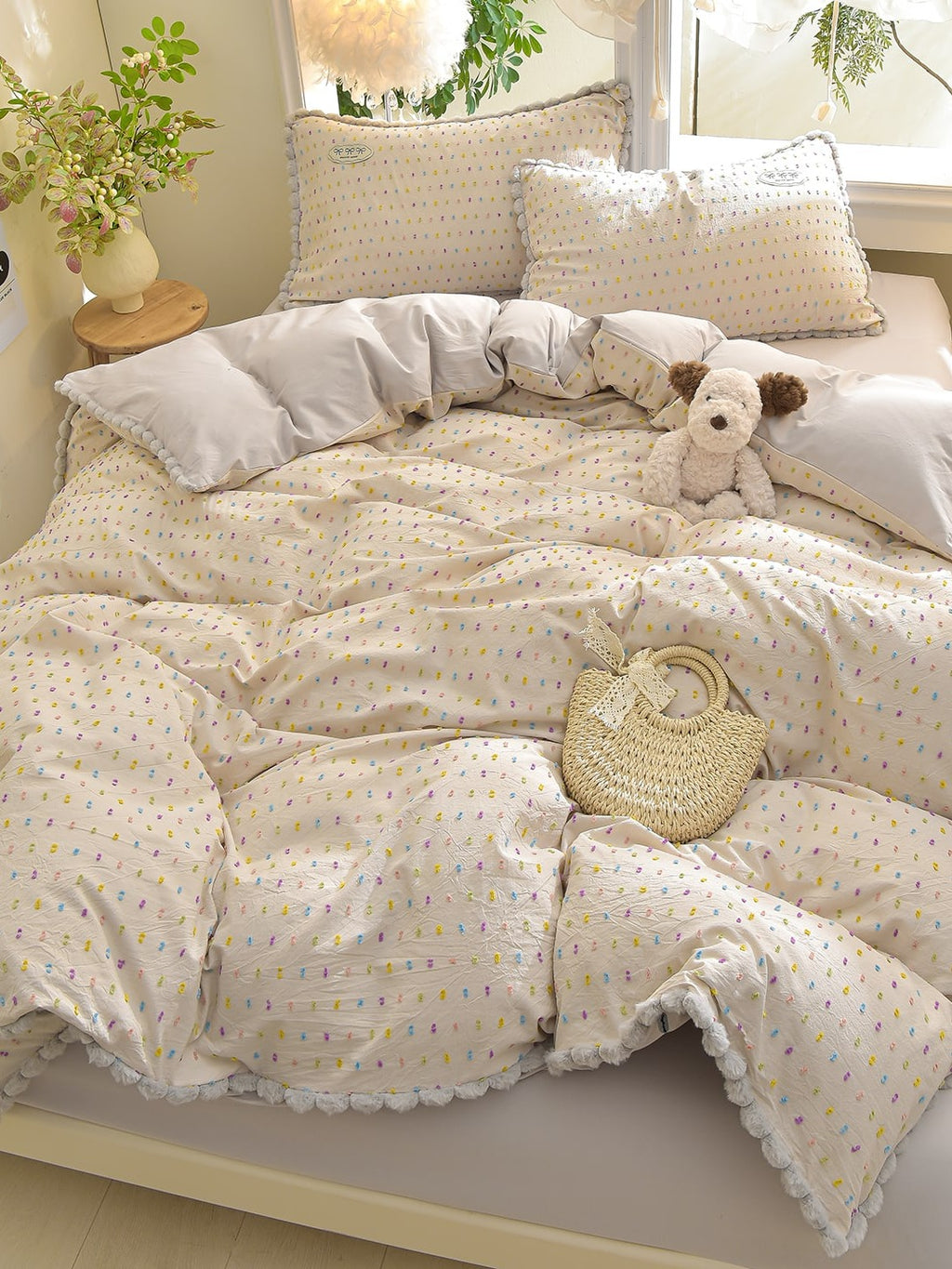 Confetti Cotton Clip-Jacquard Trim Duvet Cover Set original reference image 4