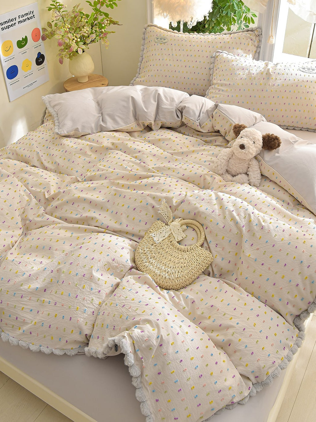 Confetti Cotton Clip-Jacquard Trim Duvet Cover Set original reference image 5