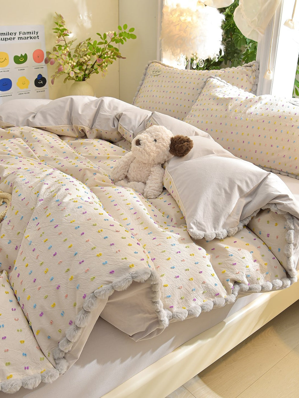 Confetti Cotton Clip-Jacquard Trim Duvet Cover Set original reference image 6