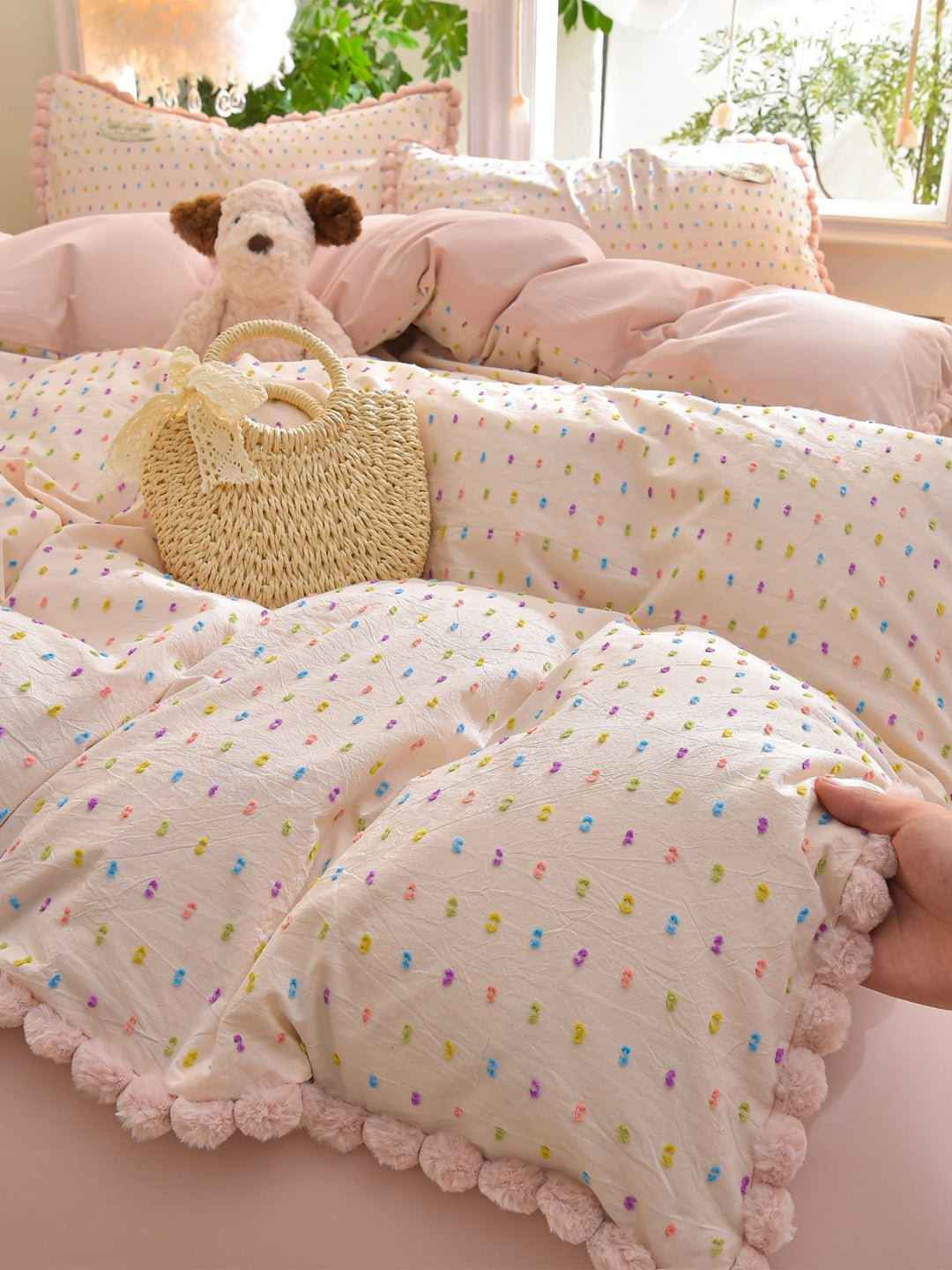 Confetti Cotton Clip-Jacquard Trim Duvet Cover Set original reference image 13