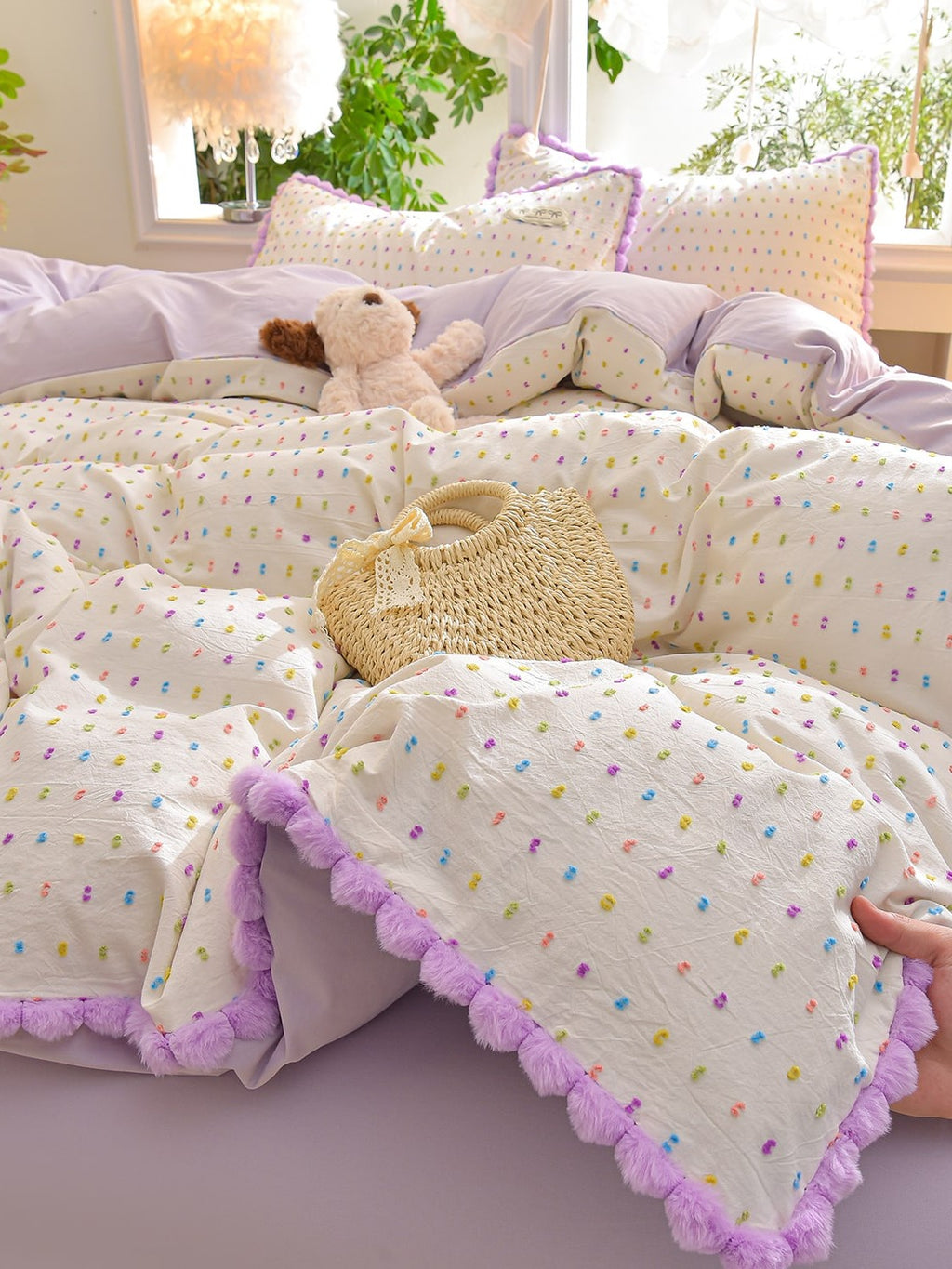 Confetti Cotton Clip-Jacquard Trim Duvet Cover Set original reference image 23