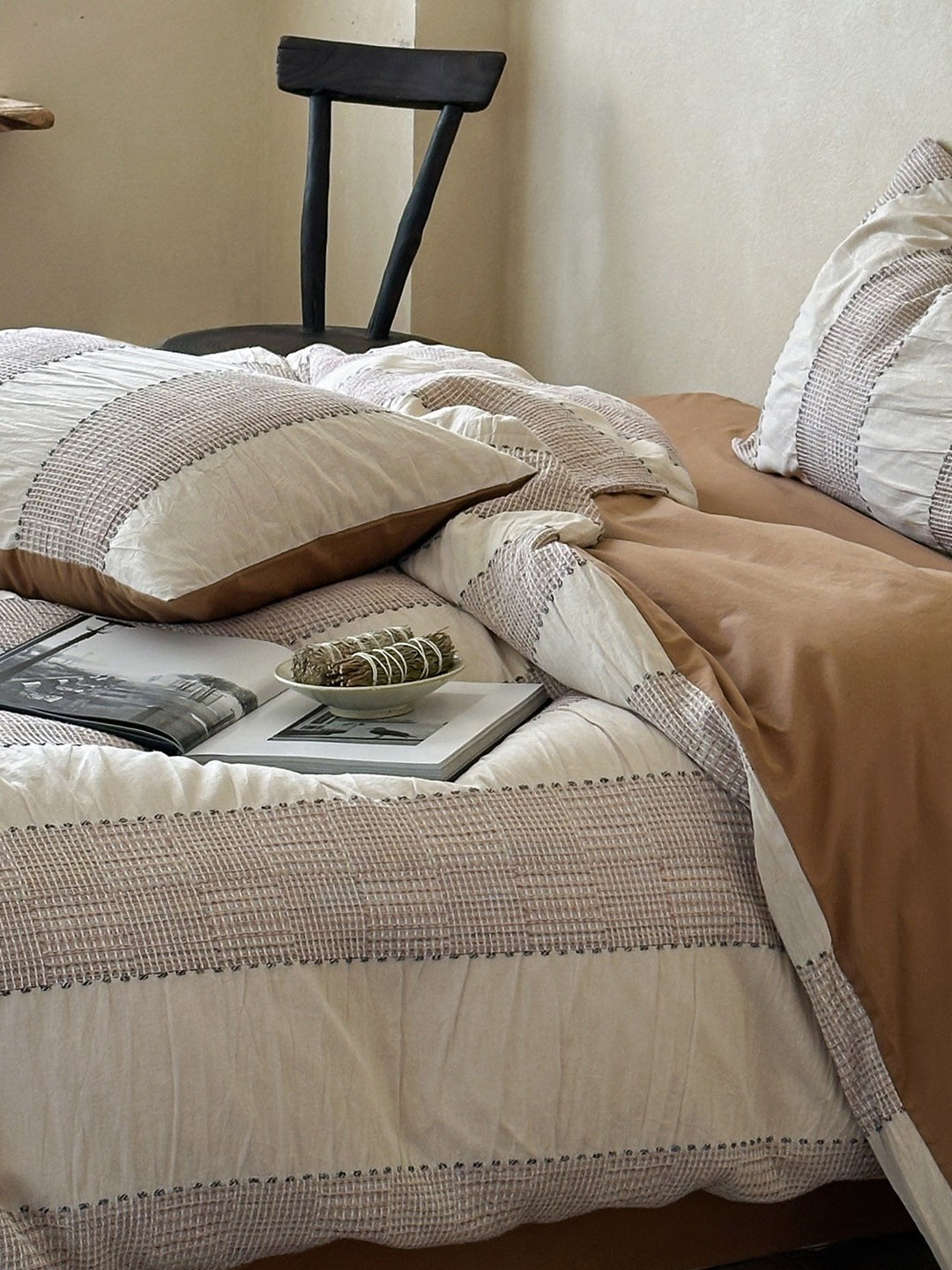 Cordelle Drawstring Waffle Jacquard Duvet Cover original reference image 3
