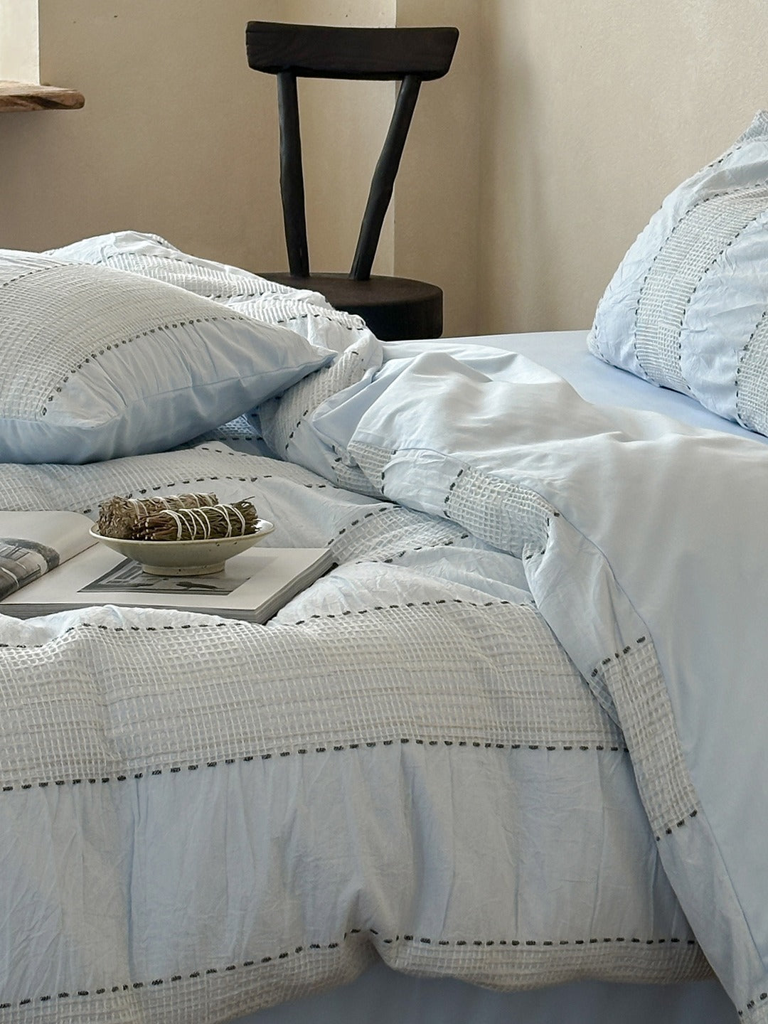 Cordelle Drawstring Waffle Jacquard Duvet Cover original reference image 11