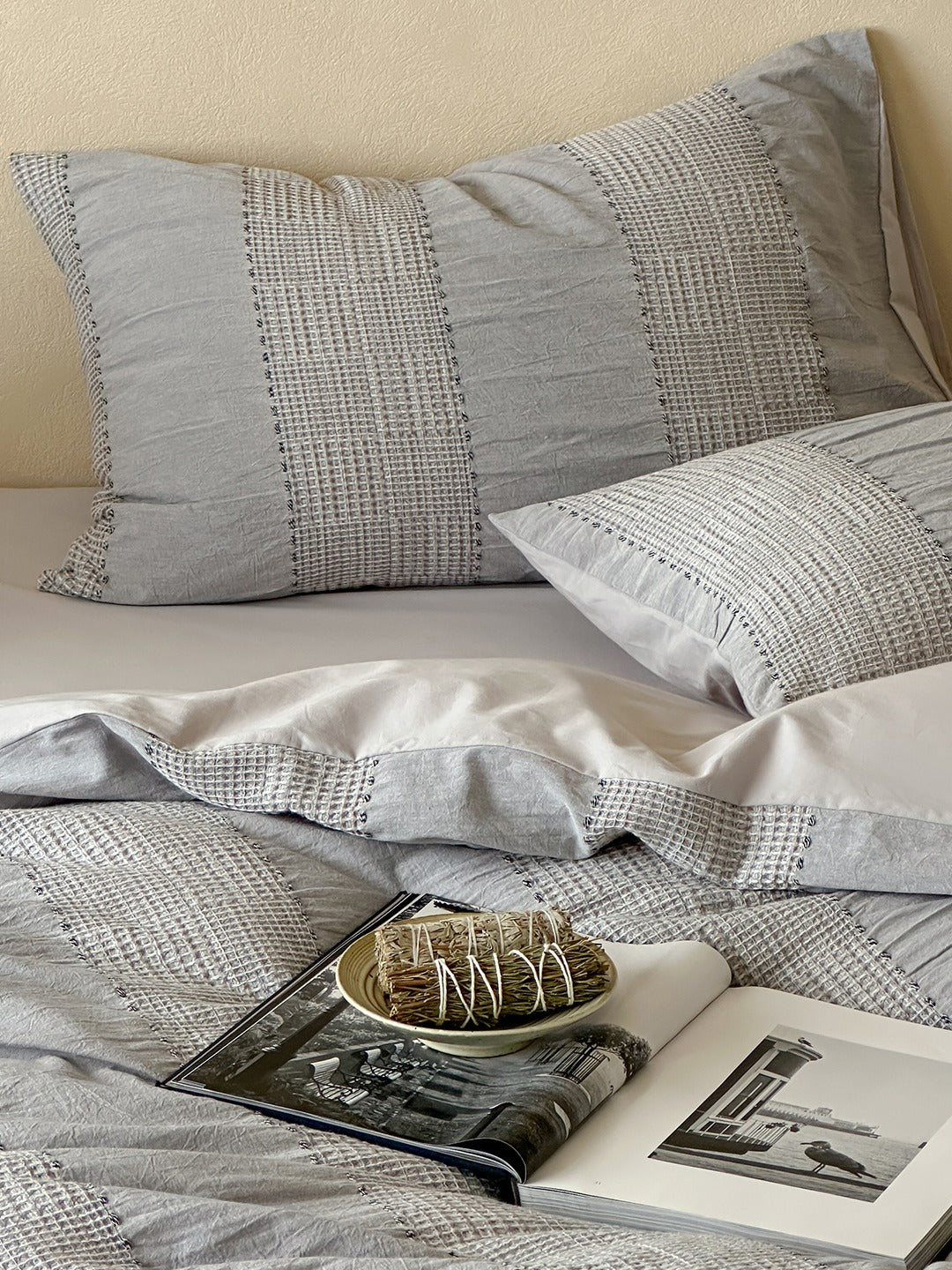 Cordelle Drawstring Waffle Jacquard Duvet Cover original reference image 20