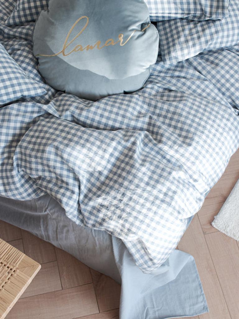 Cotton Small Gingham Duvet Cover - Blue