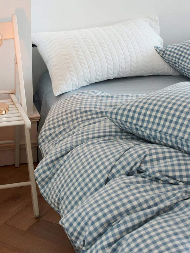Cotton Small Gingham Duvet Cover - Blue