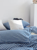 Cotton Small Gingham Duvet Cover - Blue