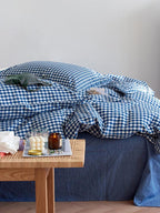 Cotton Small Gingham Duvet Cover - Blue