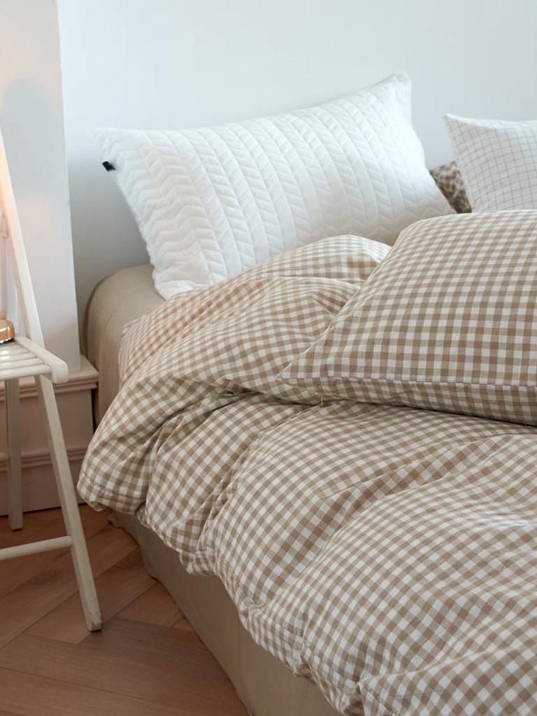 Cotton Small Gingham Duvet Cover - Beige