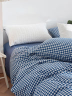 Cotton Small Gingham Duvet Cover - Navy
