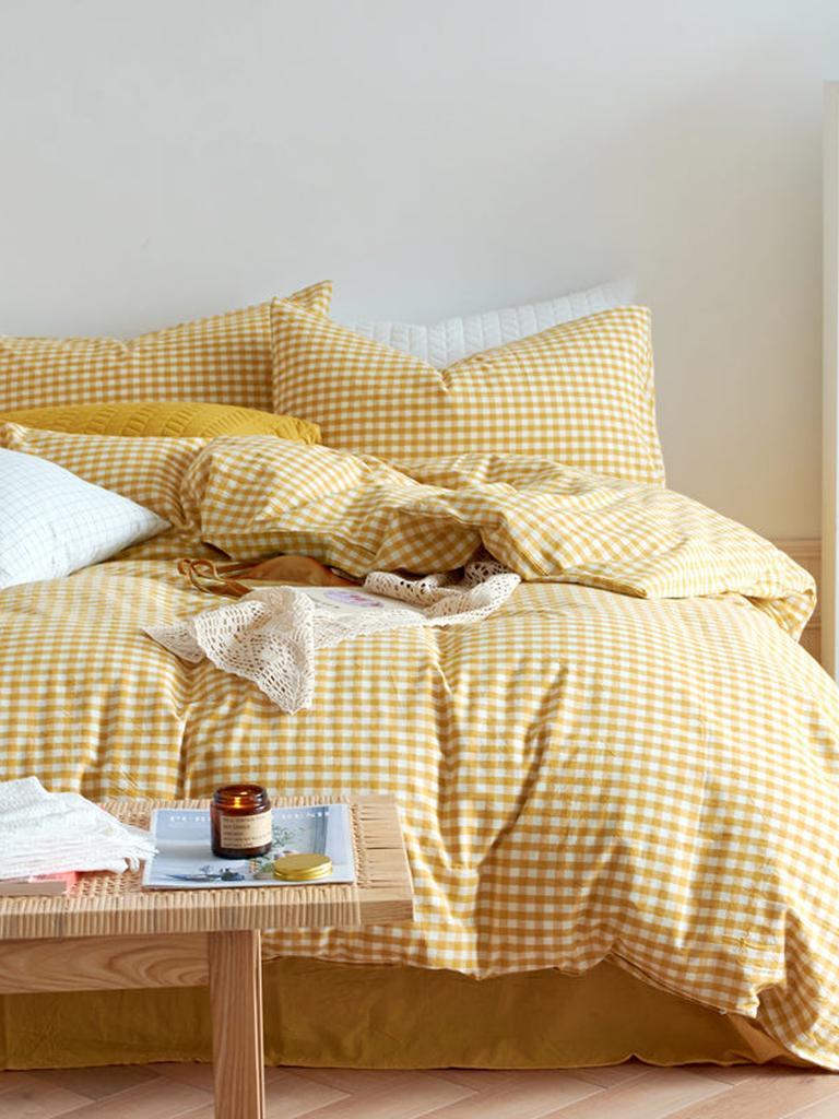 Cotton Small Gingham Duvet Cover - Yellow