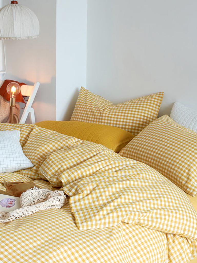 Cotton Small Gingham Duvet Cover - Yellow