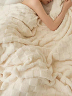 Cozy Plaid Fleece Blanket - Cream White