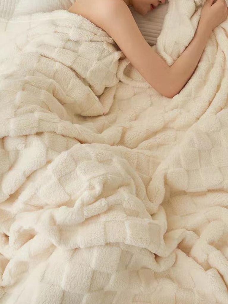 Cozy Plaid Fleece Blanket - Cream White