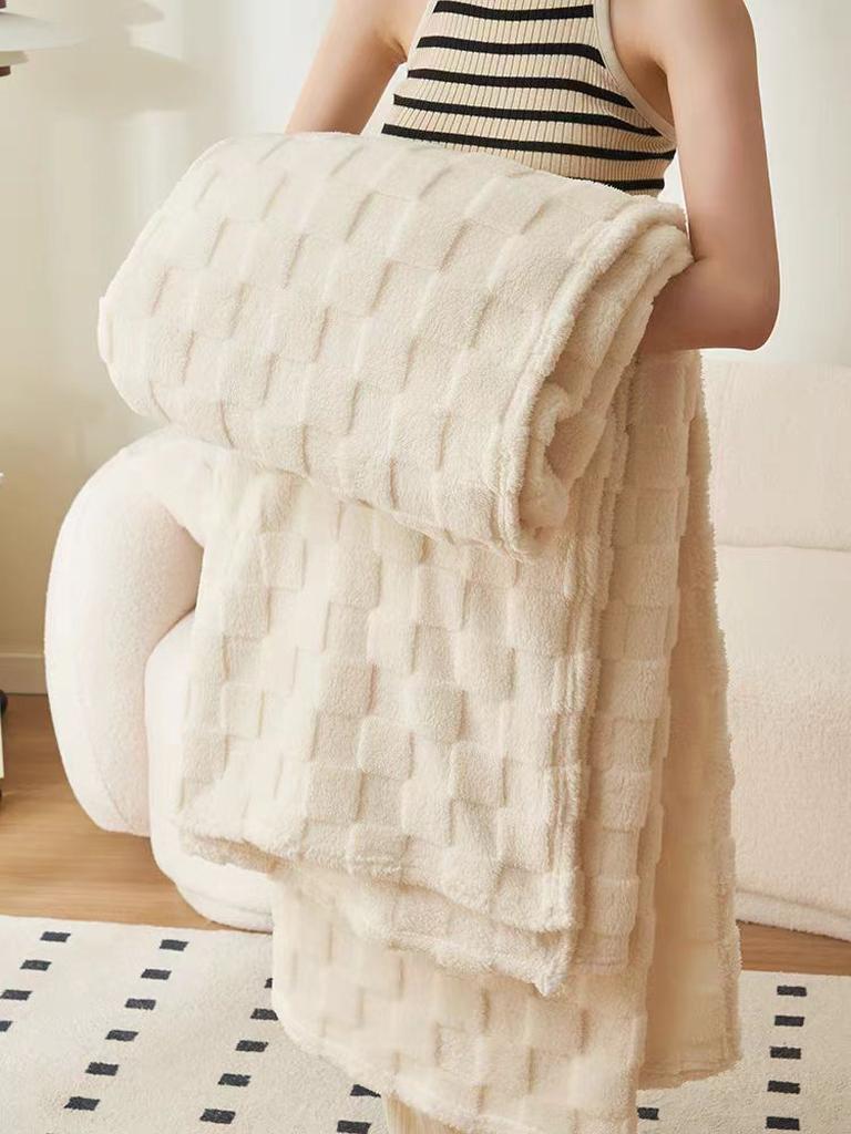 Cozy Plaid Fleece Blanket - Cream White