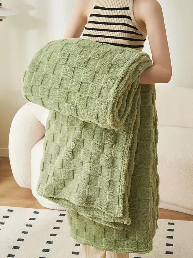 Cozy Plaid Fleece Blanket - Cream White