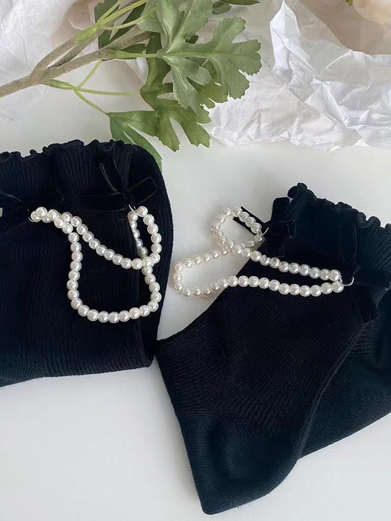Elegant Faux Pearl Décor Socks