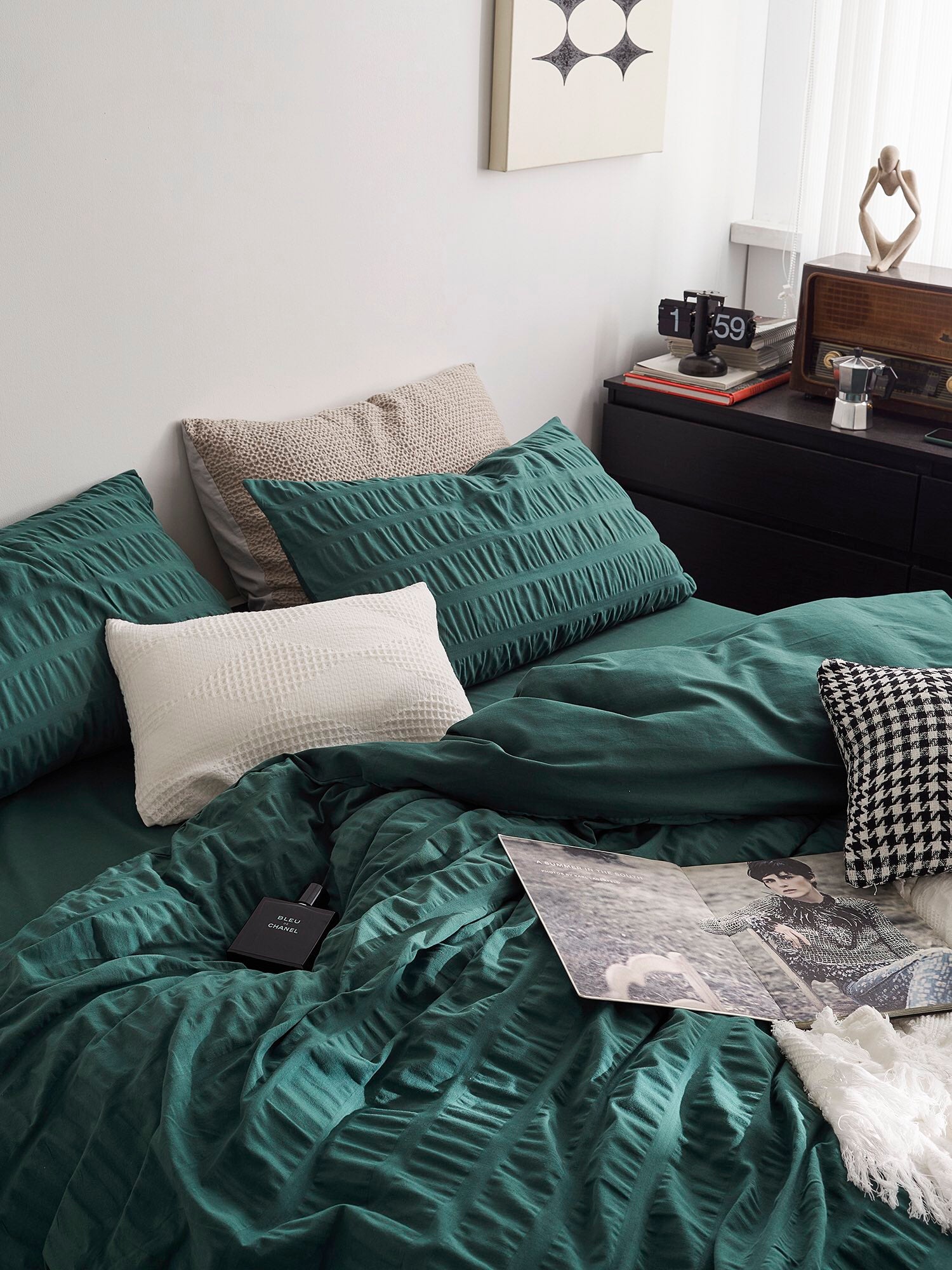 Emerald Ripple Cotton Seersucker  Duvet Cover original reference image 2