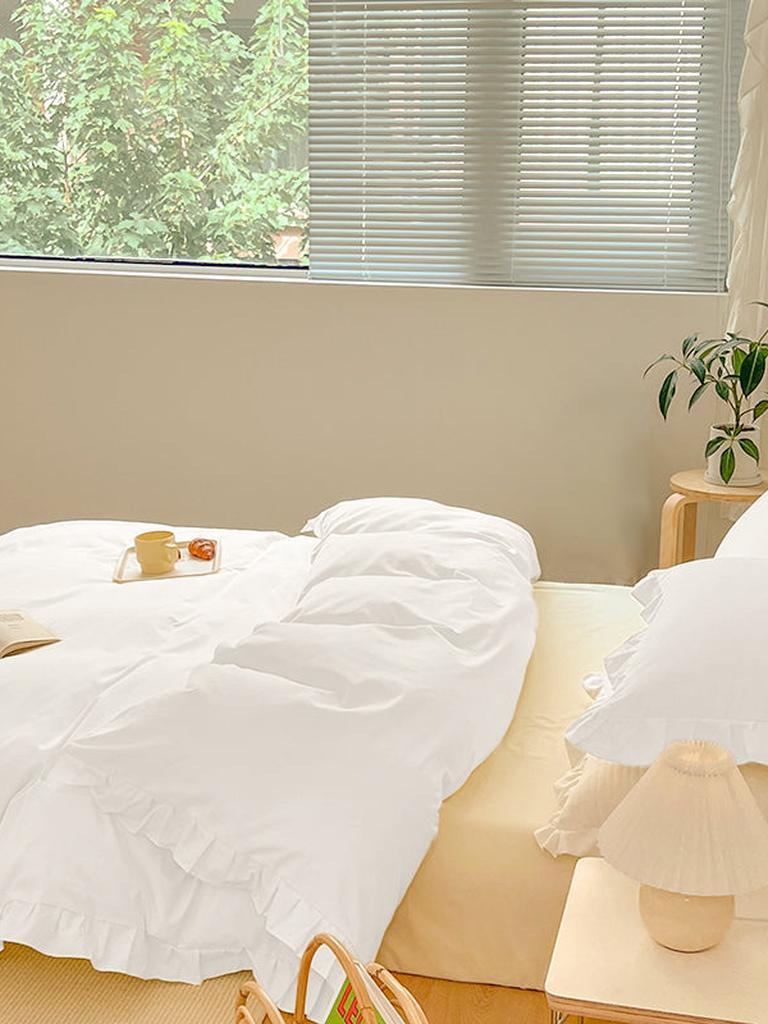 Farmhouse Fringe Ruffle White Duvet Cover Set