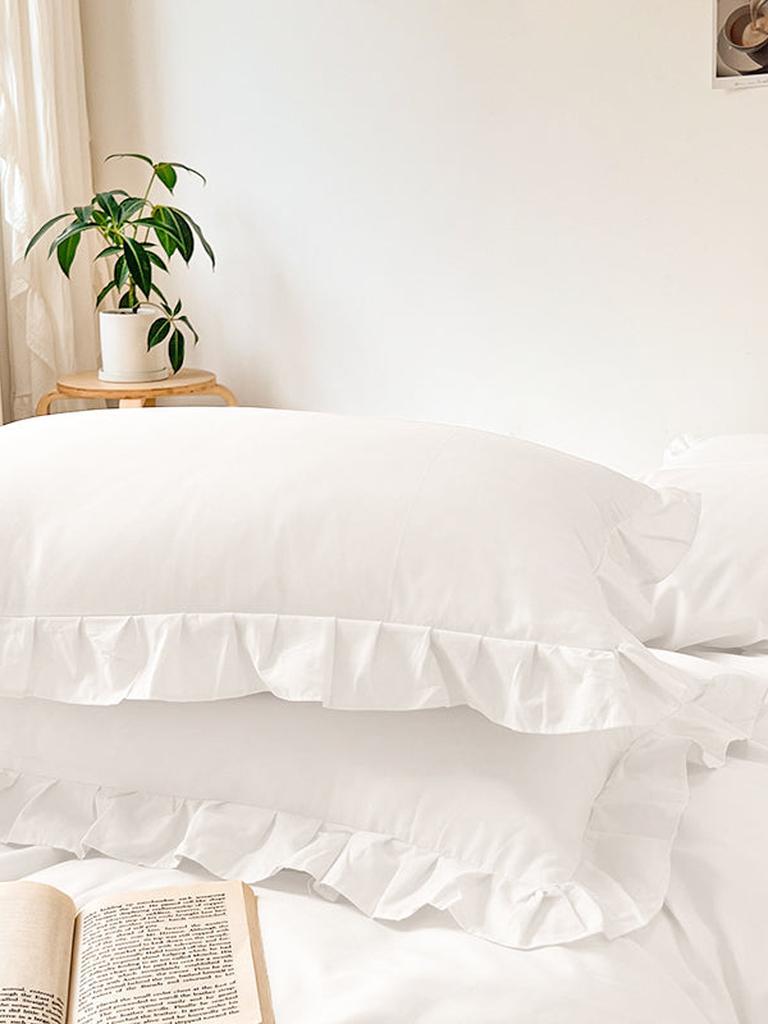 Farmhouse Fringe Ruffle White Duvet Cover Set