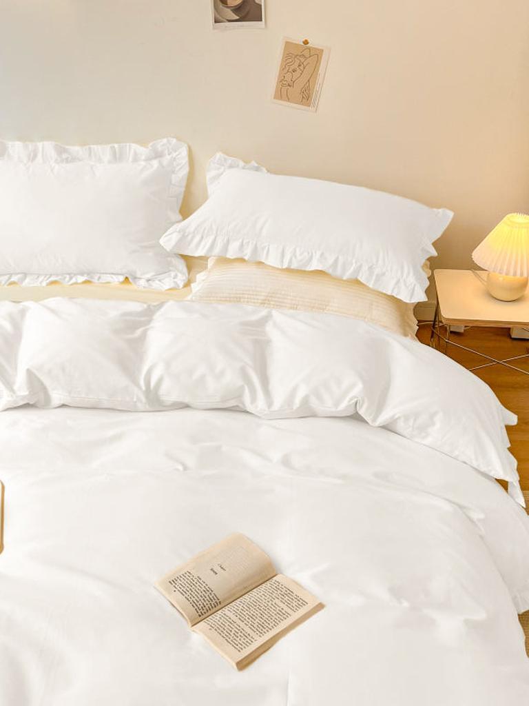Farmhouse Fringe Ruffle White Duvet Cover Set