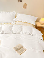 Farmhouse Fringe Ruffle White Duvet Cover Set