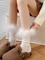 Faux Fur Crew Socks - Camel
