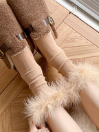 Faux Fur Crew Socks - Grey