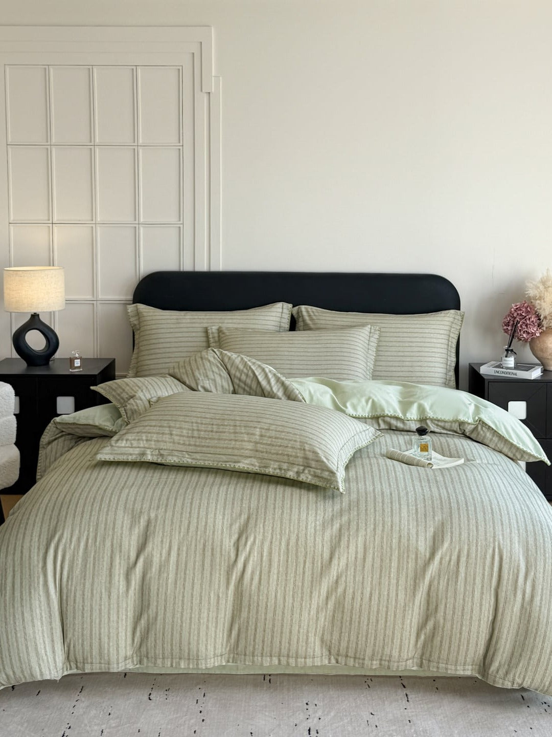 Fine Stripe Shell-Edge Brushed Cotton Duvet Cover Set original reference image 1