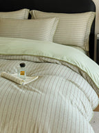 Fine Stripe Shell-Edge Brushed Cotton Duvet Cover Set original reference image 3