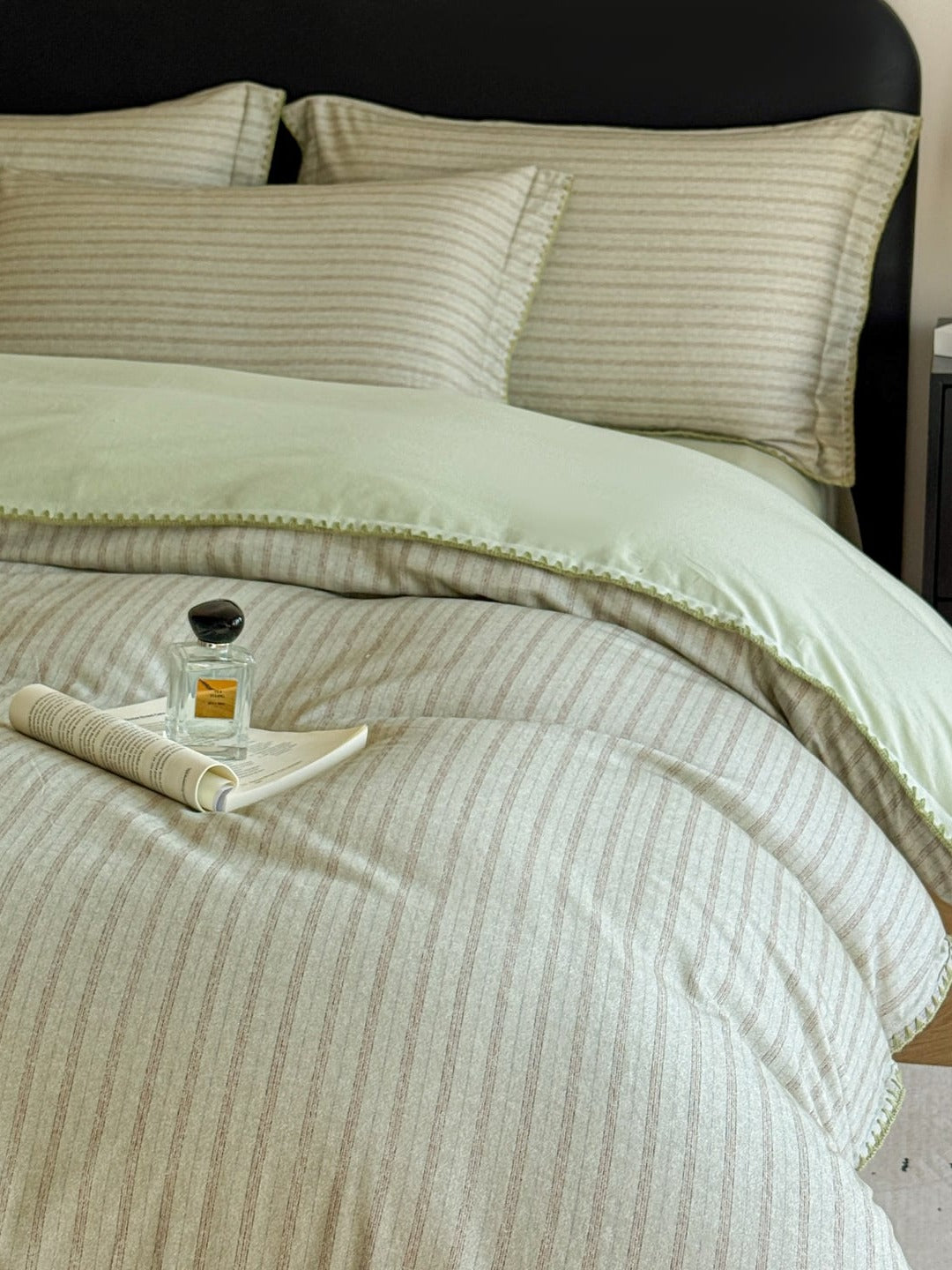 Fine Stripe Shell-Edge Brushed Cotton Duvet Cover Set original reference image 3