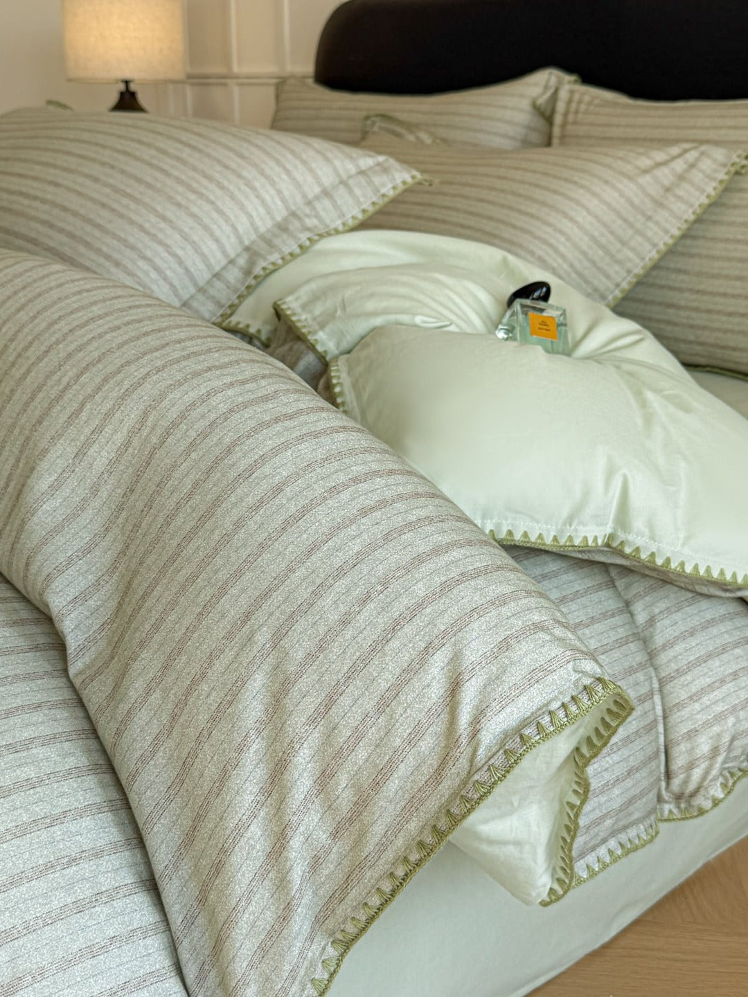 Fine Stripe Shell-Edge Brushed Cotton Duvet Cover Set original reference image 6