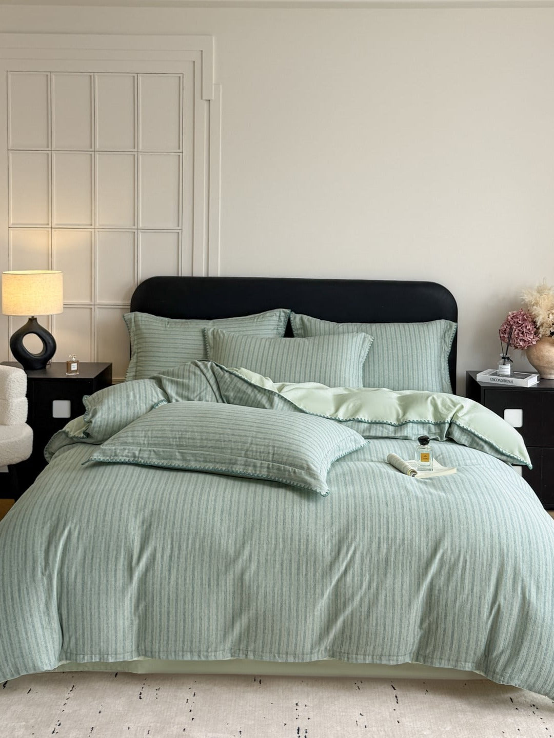 Fine Stripe Shell-Edge Brushed Cotton Duvet Cover Set original reference image 7