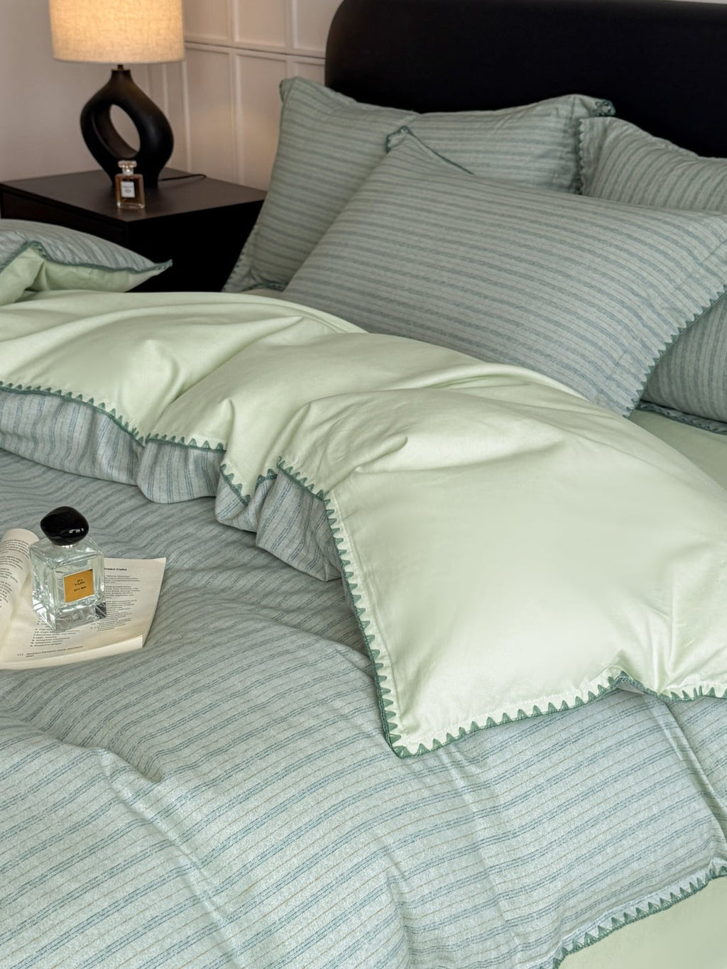 Fine Stripe Shell-Edge Brushed Cotton Duvet Cover Set original reference image 9