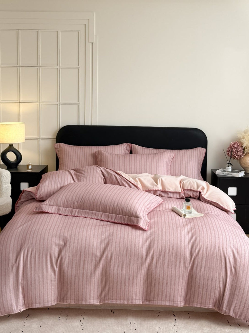 Fine Stripe Shell-Edge Brushed Cotton Duvet Cover Set original reference image 13
