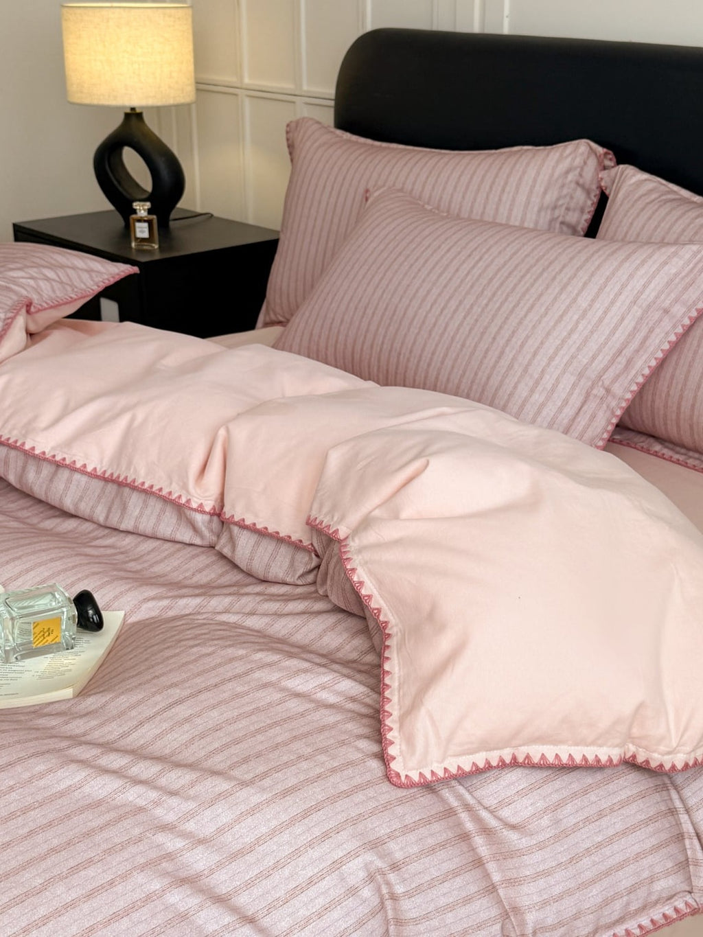 Fine Stripe Shell-Edge Brushed Cotton Duvet Cover Set original reference image 15