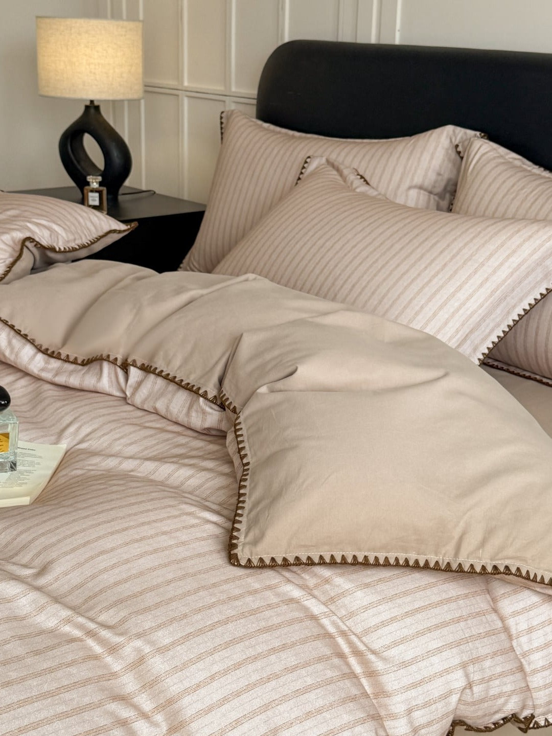 Fine Stripe Shell-Edge Brushed Cotton Duvet Cover Set original reference image 21