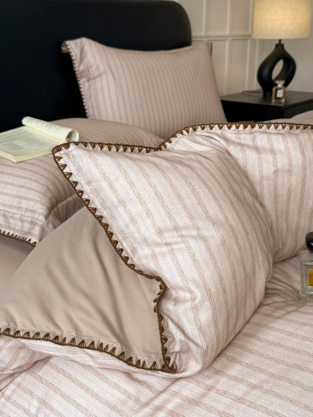Fine Stripe Shell-Edge Brushed Cotton Duvet Cover Set original reference image 23