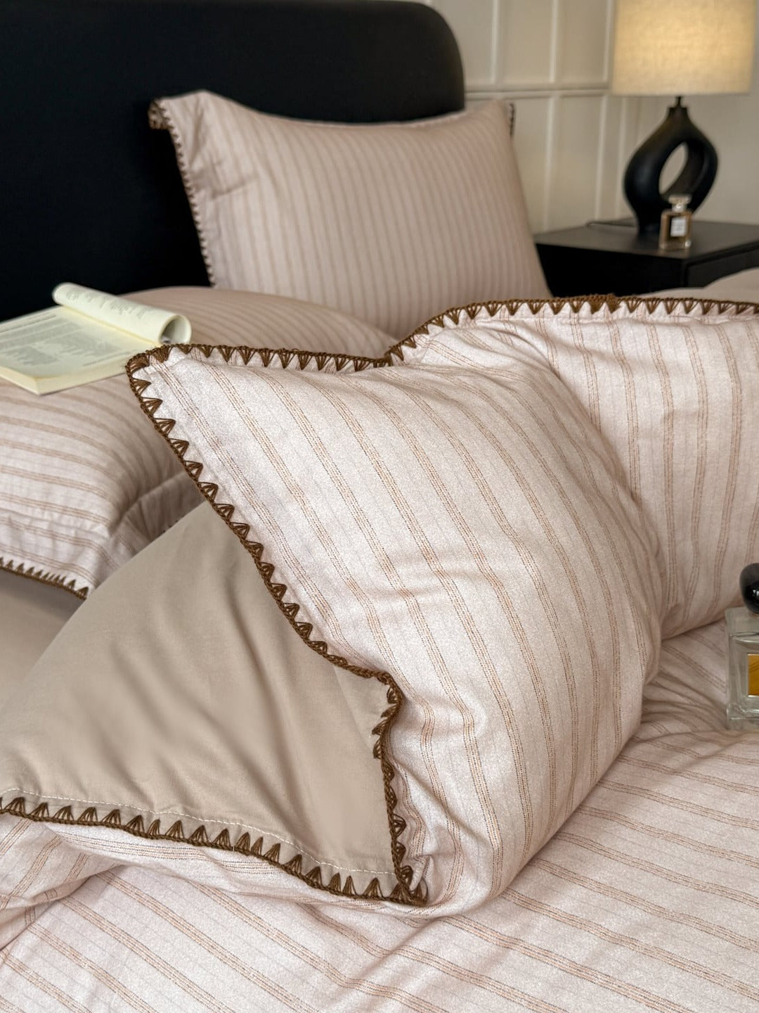 Fine Stripe Shell-Edge Brushed Cotton Duvet Cover Set original reference image 23