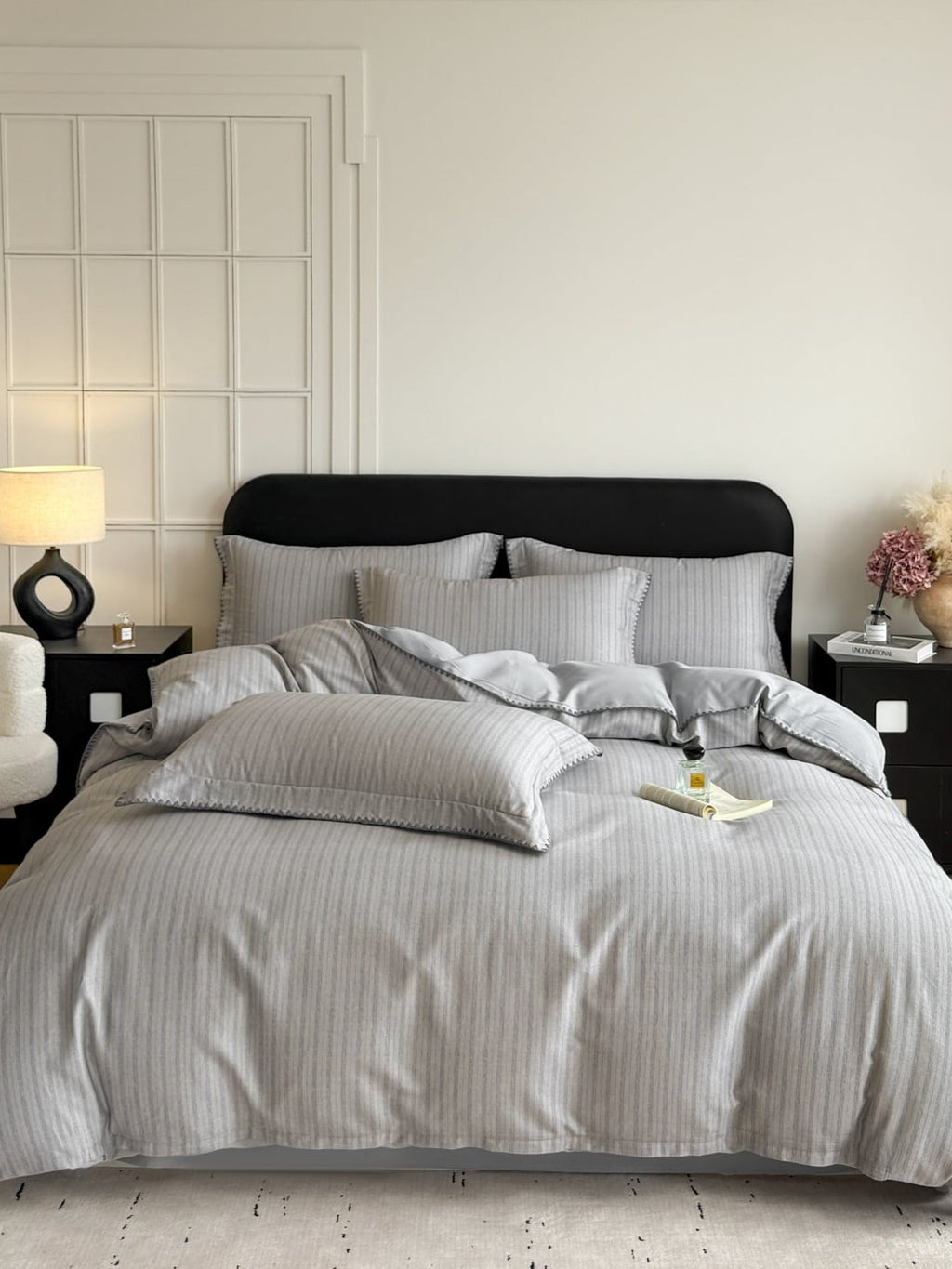 Fine Stripe Shell-Edge Brushed Cotton Duvet Cover Set original reference image 25
