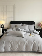 Fine Stripe Shell-Edge Brushed Cotton Duvet Cover Set original reference image 25