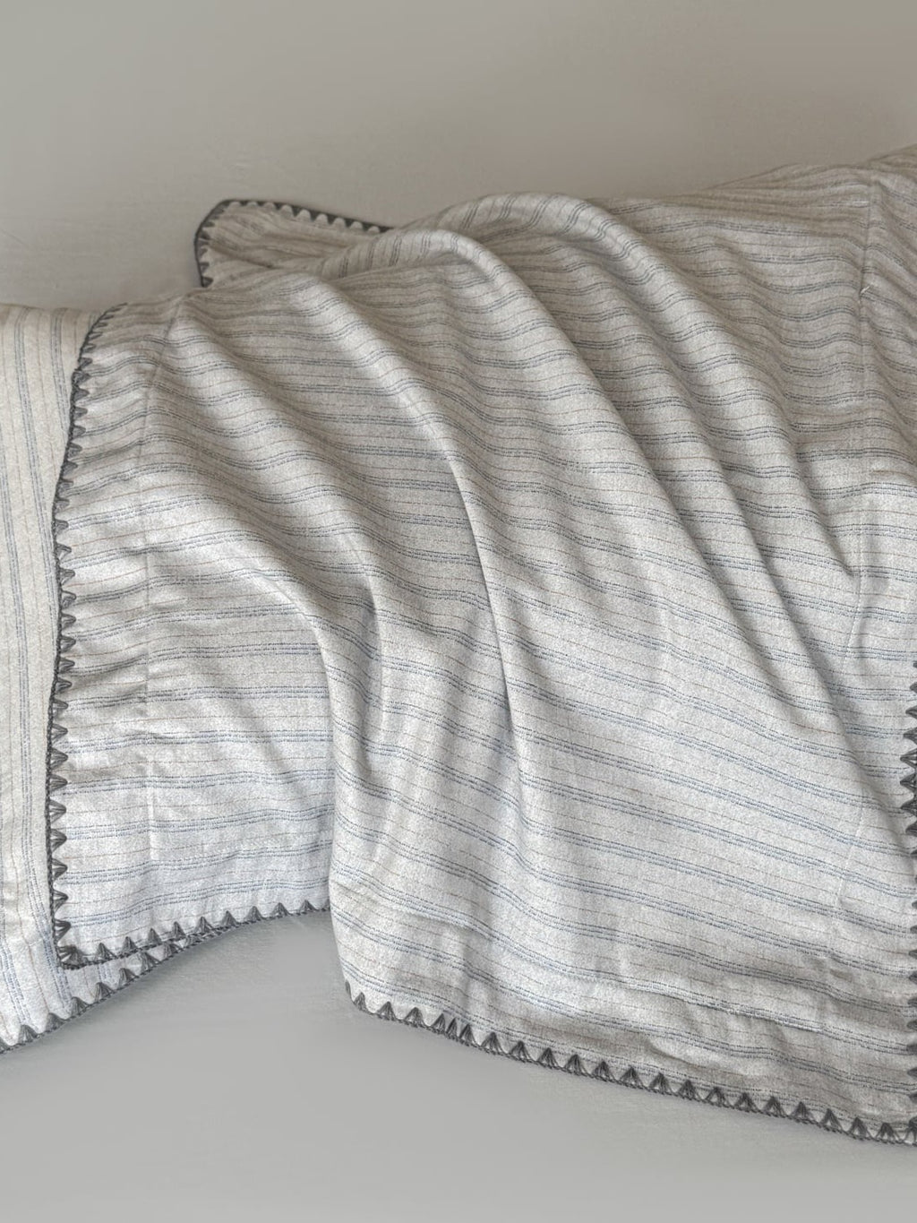 Fine Stripe Shell-Edge Brushed Cotton Duvet Cover Set original reference image 26