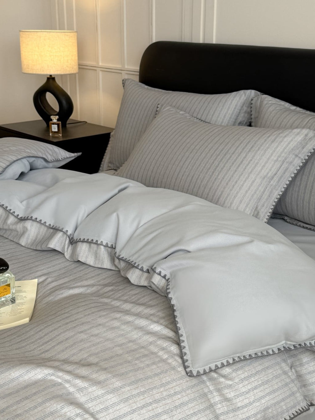 Fine Stripe Shell-Edge Brushed Cotton Duvet Cover Set original reference image 27