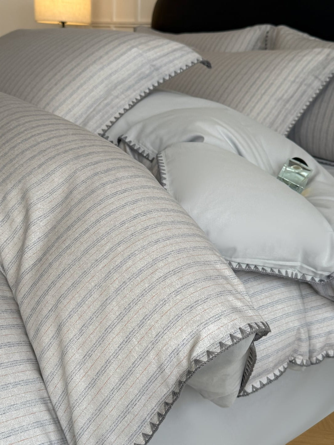 Fine Stripe Shell-Edge Brushed Cotton Duvet Cover Set original reference image 30