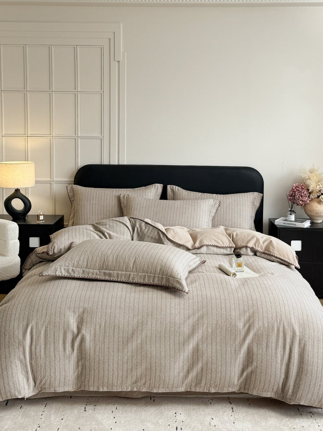 Fine Stripe Shell-Edge Brushed Cotton Duvet Cover Set original reference image 31