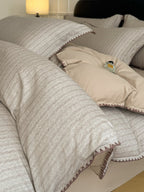 Fine Stripe Shell-Edge Brushed Cotton Duvet Cover Set original reference image 36