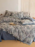 Floral Jacquard Bedding Set with Bow Tie - Dusty Blue